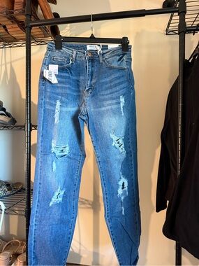 Wax Jean Women's Ripped Skinny Jeans in Medium Blue